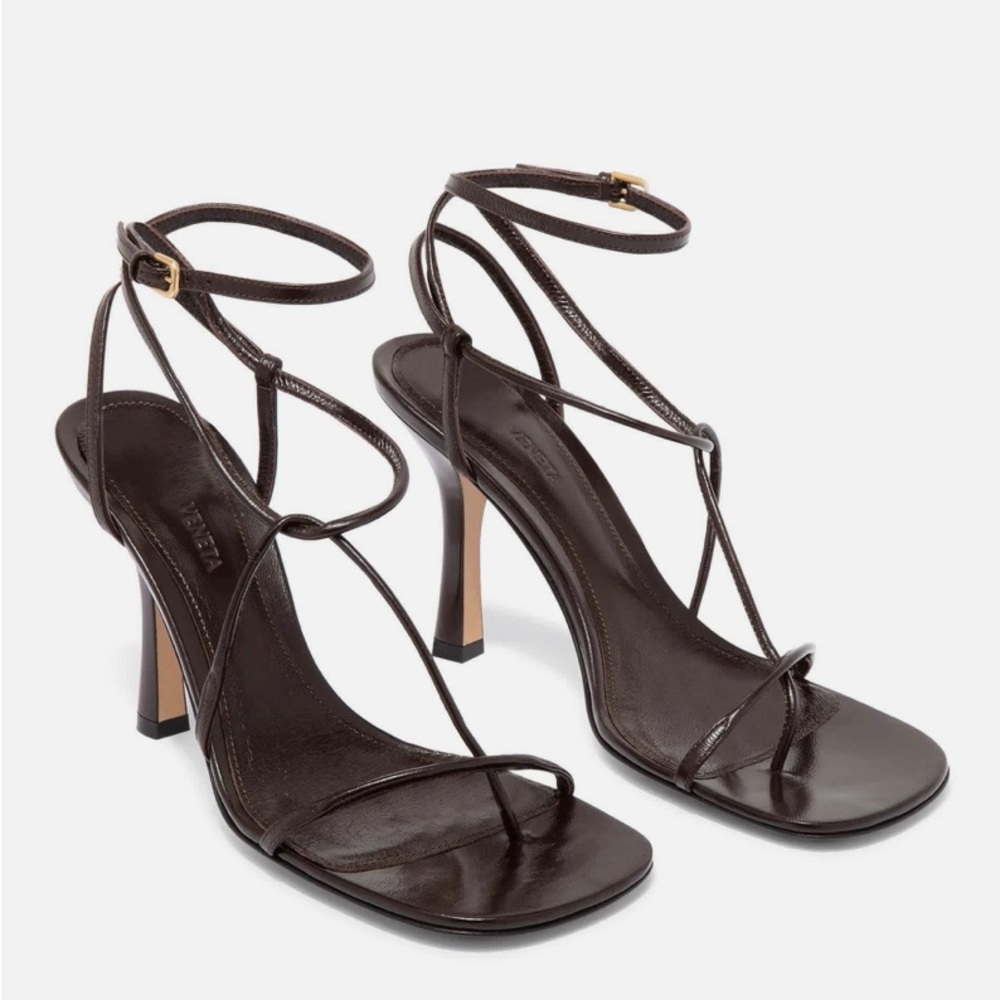 Bottega Veneta Ladies Brown Barely There 90mm Sandals heels - Picture 1 of 4